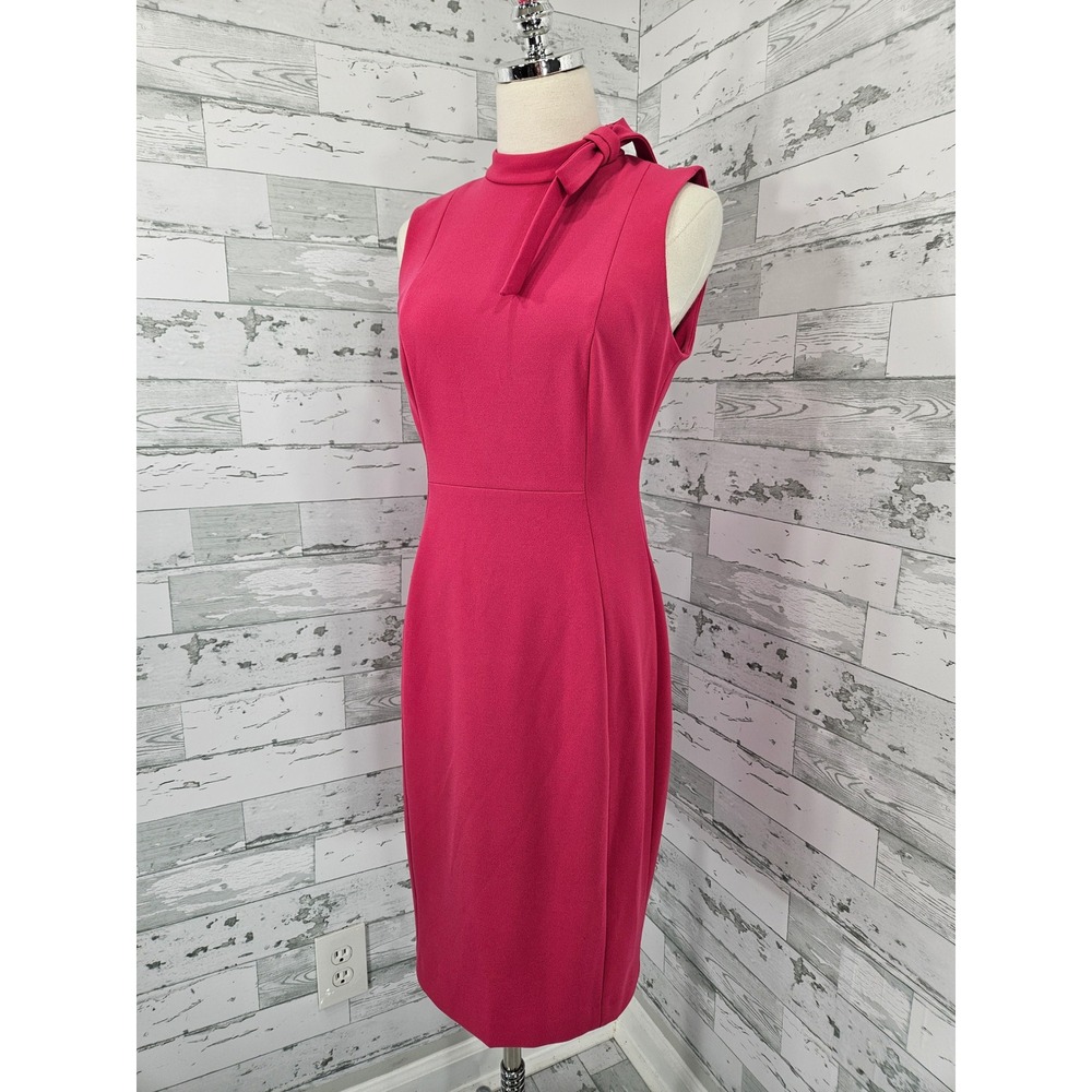 Calvin Klein Womens Pink Sleeveless Bow Neck Sheath Dress Size 8
